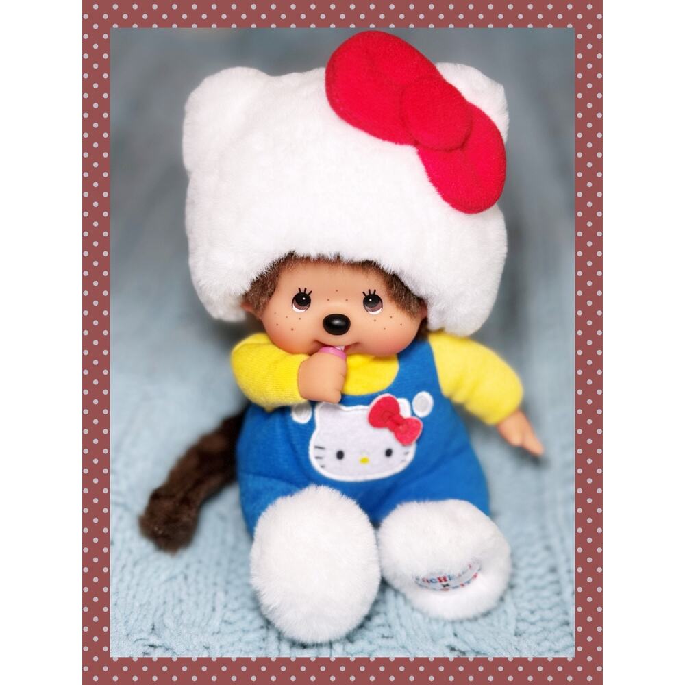 7" Sekiguchi Monchhichi x Hello Kitty Sanrio Plush Doll Toy Collaboration 18cm